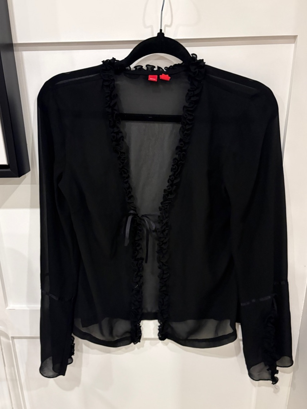 Sheer Black Ruffle Trim Cardigan